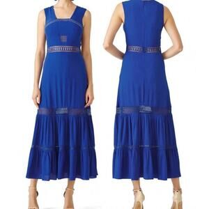 NICOLE MILLER Women's Royal Blue Malibu Crepe Lace Cutout Midi Dress Size 8